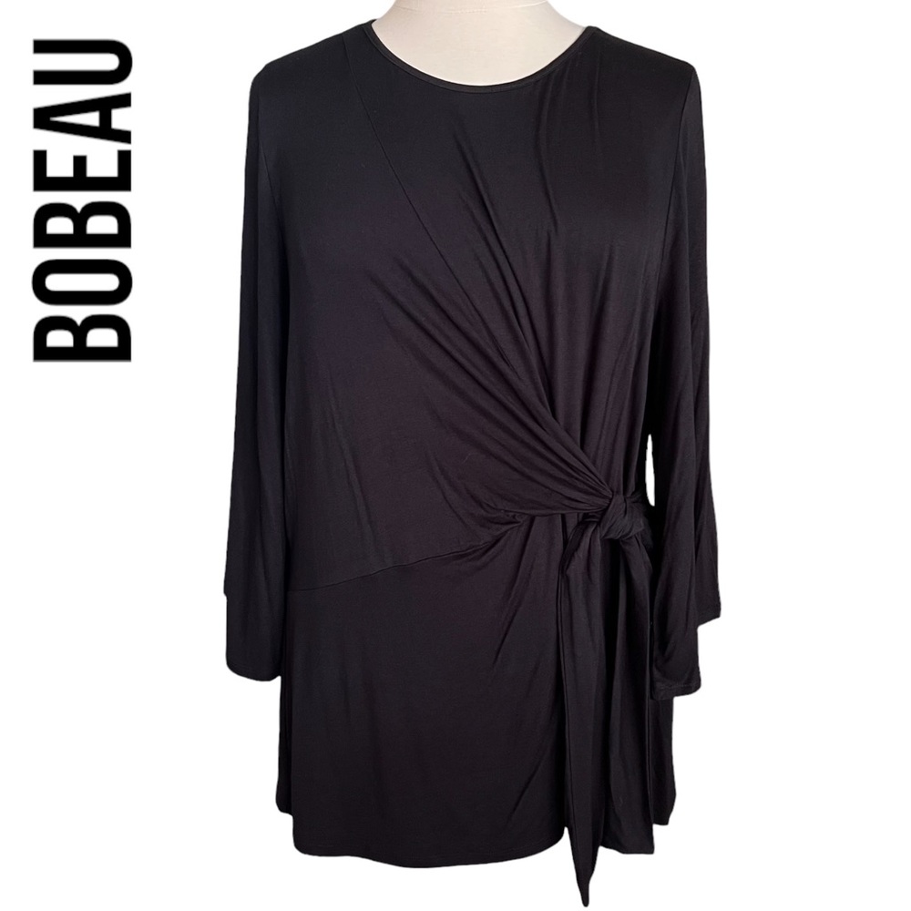 Bobeau Long Kimono Sleeve Tie Front Top ~ Black ~ Size 2X